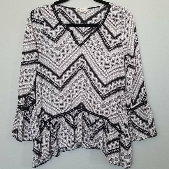 About a girl Hippie Cottagecore Boho bell sleeve chevron tunic XS - Picture 1 of 7